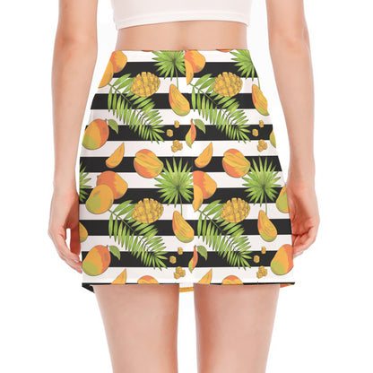Mango Fruit Striped Pattern Print Side Slit Mini Skirt