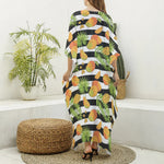 Mango Fruit Striped Pattern Print Silk V-Neck Kaftan Dress