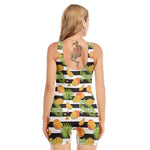Mango Fruit Striped Pattern Print Sleeveless One Piece Swimsuit