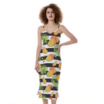 Mango Fruit Striped Pattern Print Slim Fit Midi Cami Dress