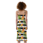 Mango Fruit Striped Pattern Print Slim Fit Midi Cami Dress
