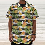 Mango Fruit Striped Pattern Print Textured Short Sleeve Shirt