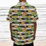 Mango Fruit Striped Pattern Print Textured Short Sleeve Shirt