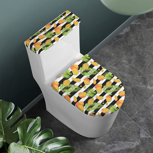 Mango Fruit Striped Pattern Print Toilet Lid And Tank Cover Set