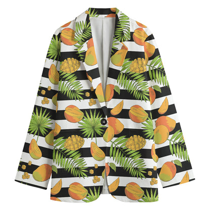 Mango Fruit Striped Pattern Print Women's Blazer