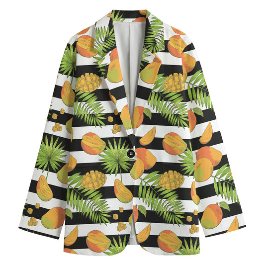 Mango Fruit Striped Pattern Print Women's Blazer