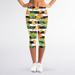 Mango Fruit Striped Pattern Print Women's Capri Leggings