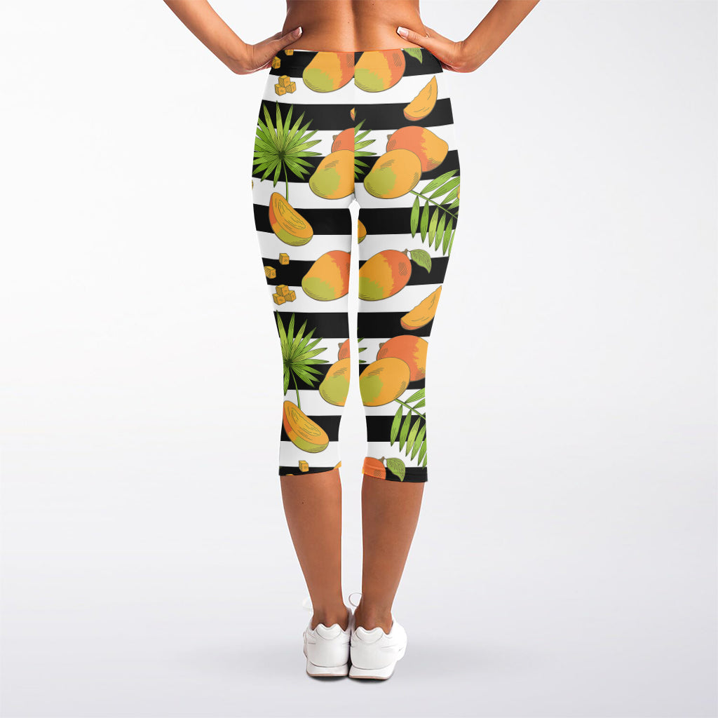 Mango Fruit Striped Pattern Print Women's Capri Leggings