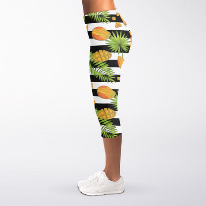 Mango Fruit Striped Pattern Print Women's Capri Leggings