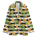 Mango Fruit Striped Pattern Print Women's Cotton Blazer