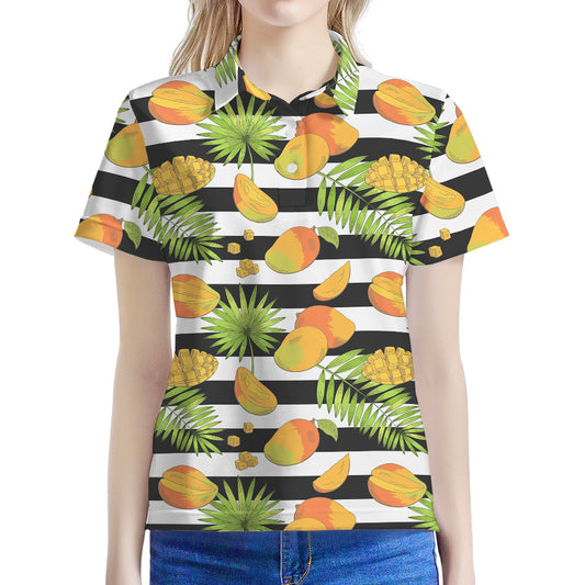 Mango Fruit Striped Pattern Print Women's Polo Shirt