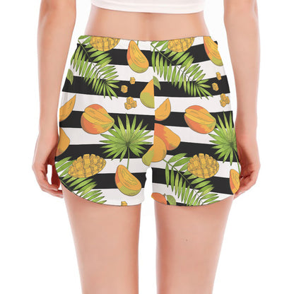 Mango Fruit Striped Pattern Print Women's Split Running Shorts