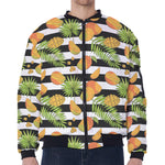 Mango Fruit Striped Pattern Print Zip Sleeve Bomber Jacket