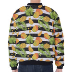 Mango Fruit Striped Pattern Print Zip Sleeve Bomber Jacket