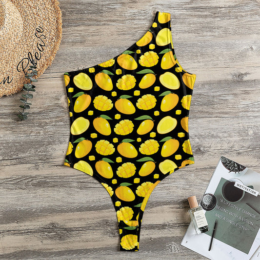 Mango Pattern Print One Shoulder Bodysuit