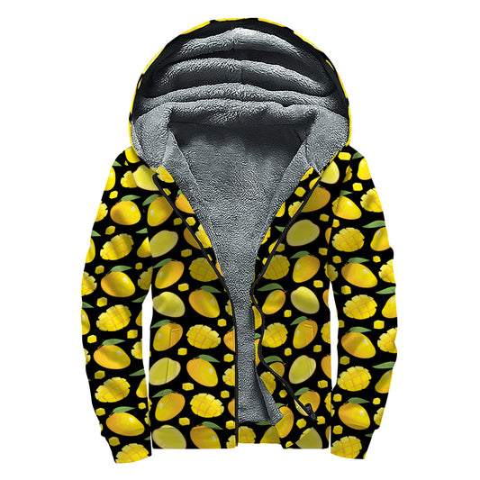 Mango Pattern Print Sherpa Lined Zip Up Hoodie