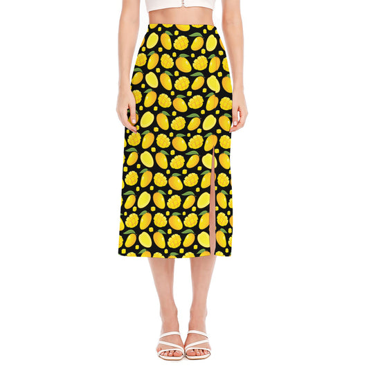 Mango Pattern Print Side Slit Midi Skirt