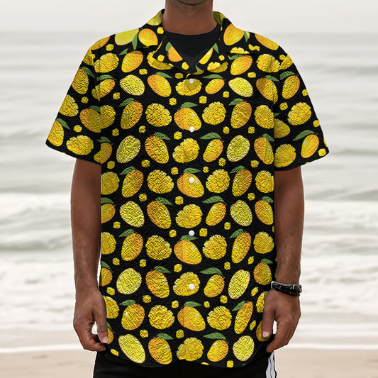 Mango Pattern Print Textured Short Sleeve Shirt