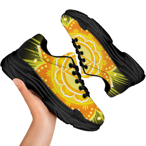 Manipura Chakra Mandala Print Black Chunky Shoes