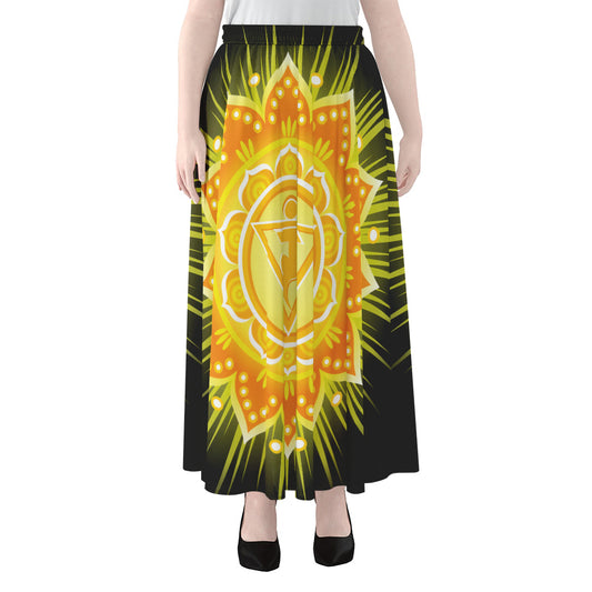 Manipura Chakra Mandala Print Chiffon Maxi Skirt