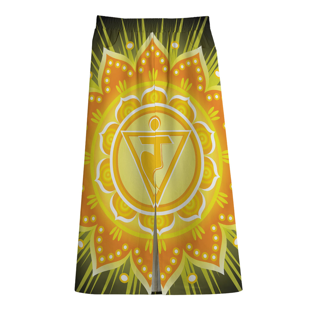 Manipura Chakra Mandala Print Cotton Front Slit Maxi Skirt