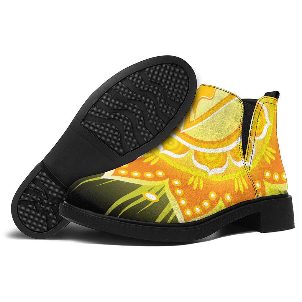 Manipura Chakra Mandala Print Flat Ankle Boots