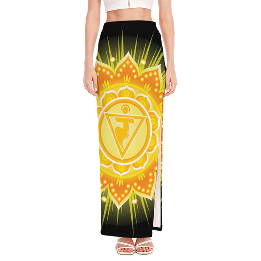 Manipura Chakra Mandala Print High Slit Maxi Skirt