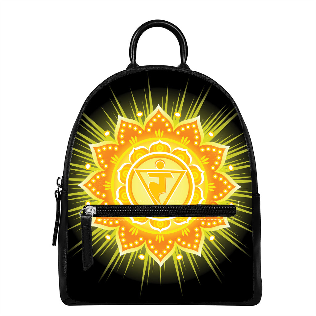 Manipura Chakra Mandala Print Leather Backpack