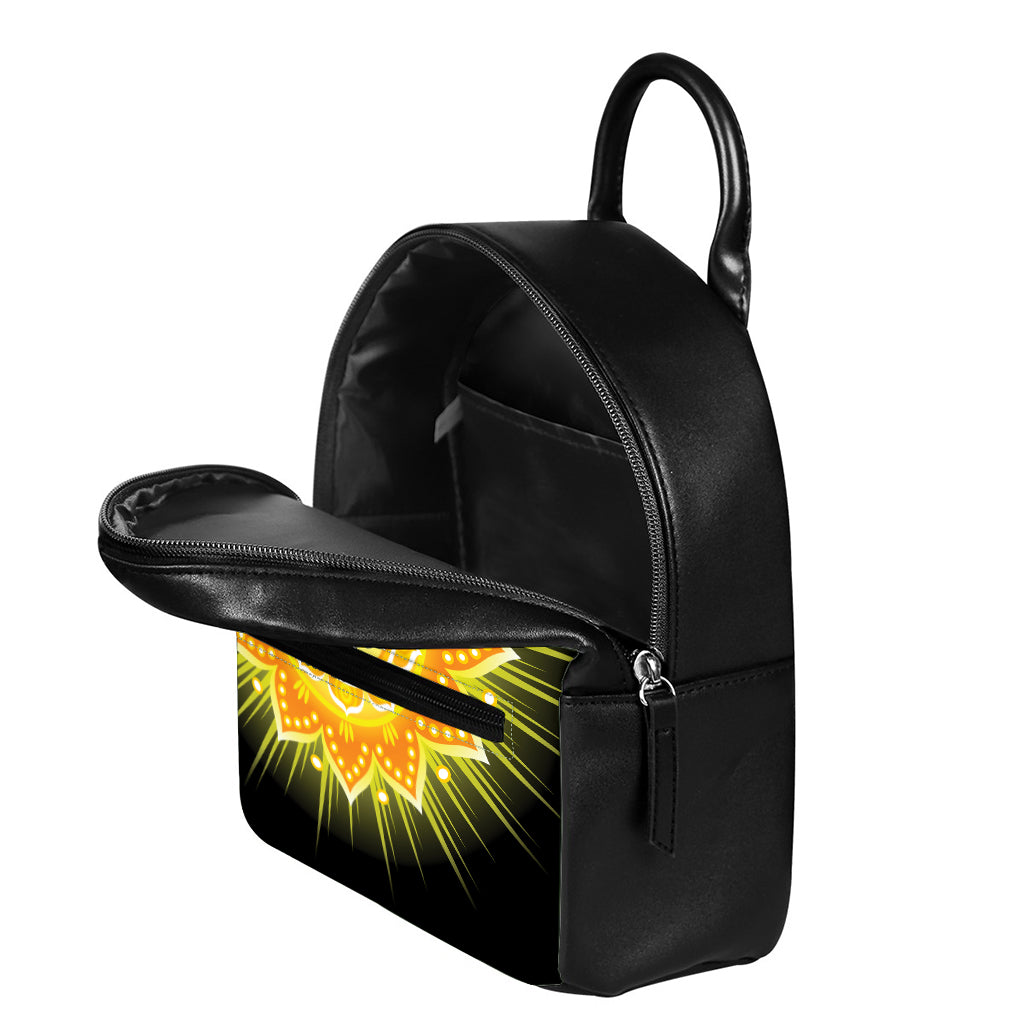 Manipura Chakra Mandala Print Leather Backpack