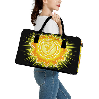 Manipura Chakra Mandala Print Leather Duffle Bag
