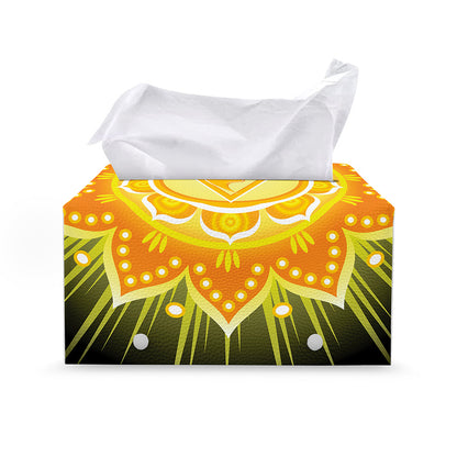 Manipura Chakra Mandala Print Leather Tissue Box Cover