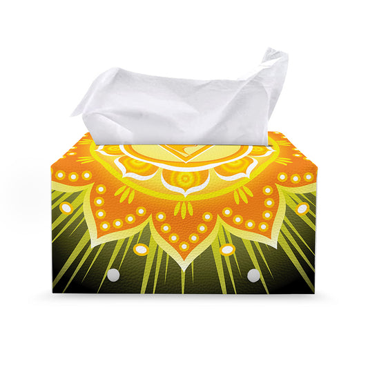 Manipura Chakra Mandala Print Leather Tissue Box Cover
