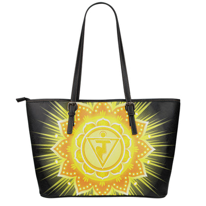 Manipura Chakra Mandala Print Leather Tote Bag