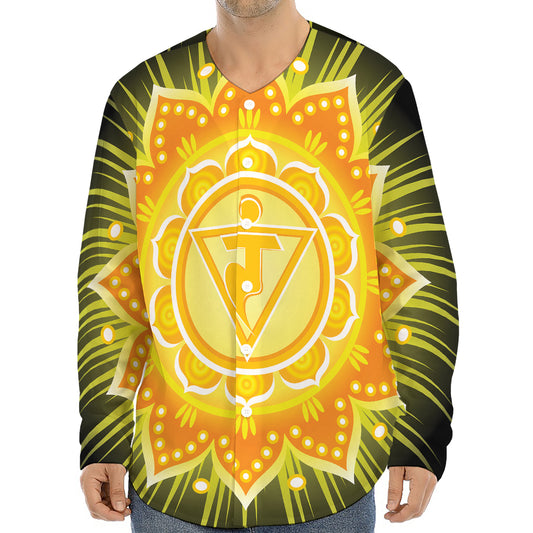 Manipura Chakra Mandala Print Long Sleeve Baseball Jersey
