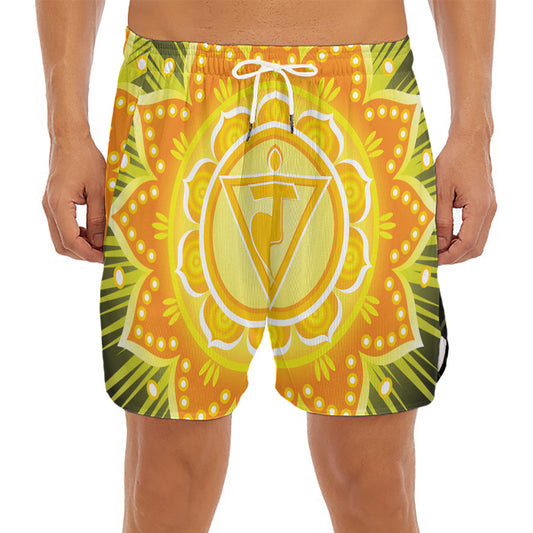 Manipura Chakra Mandala Print Men's Split Running Shorts