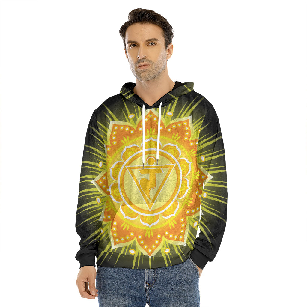 Manipura Chakra Mandala Print Men's Velvet Pullover Hoodie