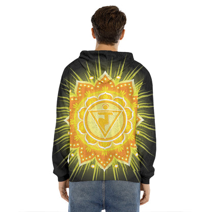Manipura Chakra Mandala Print Men's Velvet Pullover Hoodie