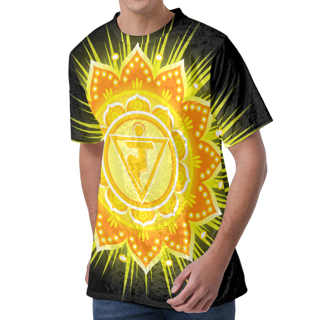 Manipura Chakra Mandala Print Men's Velvet T-Shirt