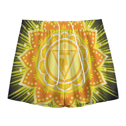 Manipura Chakra Mandala Print Mesh Shorts