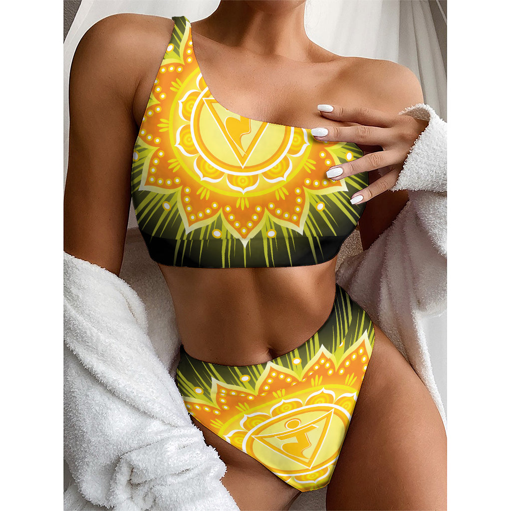 Manipura Chakra Mandala Print One Shoulder Bikini Top