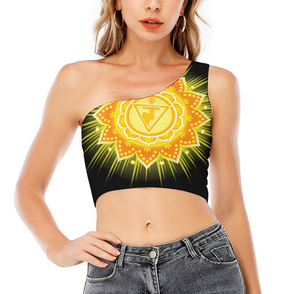 Manipura Chakra Mandala Print One Shoulder Crop Top