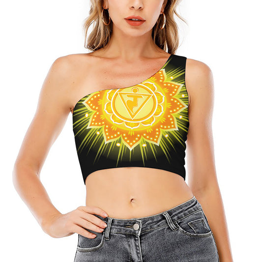 Manipura Chakra Mandala Print One Shoulder Crop Top