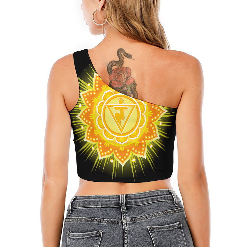 Manipura Chakra Mandala Print One Shoulder Crop Top