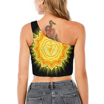 Manipura Chakra Mandala Print One Shoulder Crop Top