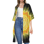 Manipura Chakra Mandala Print Open Front Beach Cover Up