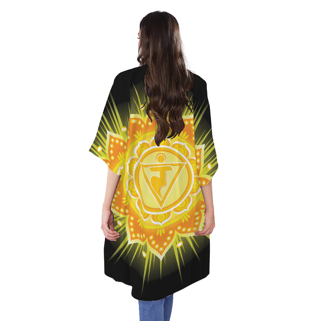 Manipura Chakra Mandala Print Open Front Beach Cover Up
