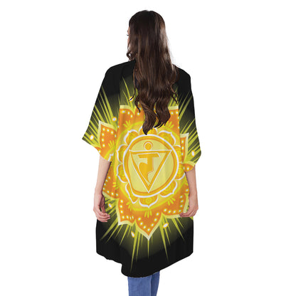 Manipura Chakra Mandala Print Open Front Beach Cover Up