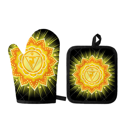 Manipura Chakra Mandala Print Oven Mitt And Pot Holder Set