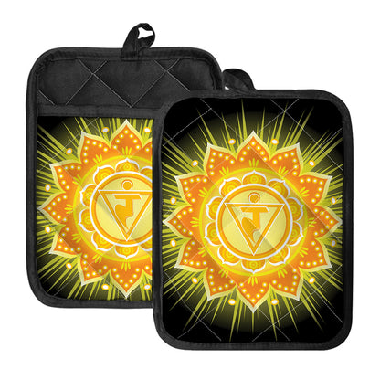 Manipura Chakra Mandala Print Pot Holders With Pocket