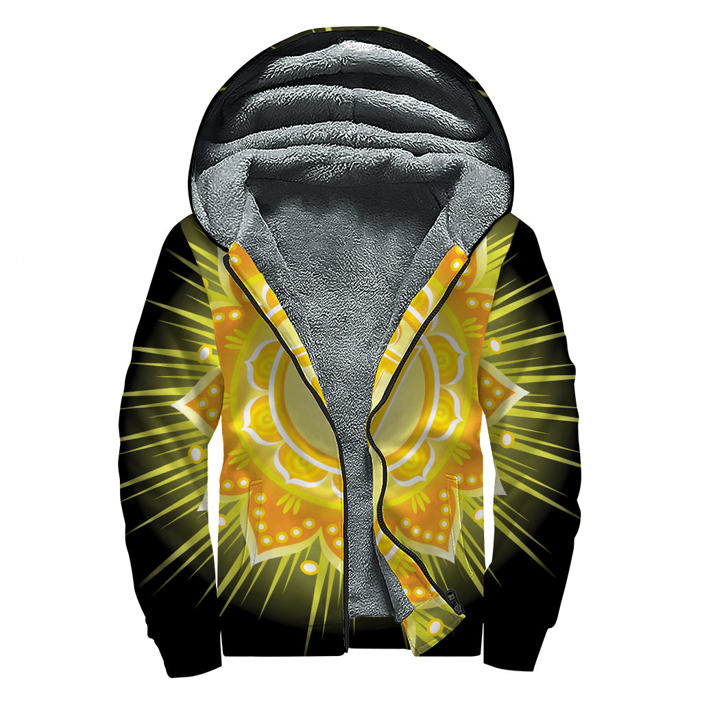 Manipura Chakra Mandala Print Sherpa Lined Zip Up Hoodie